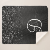 カスタムブラックグリッタースパークルモノグラム シェルパブランケット (正面(横))