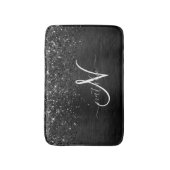 カスタムブラックグリッタースパークルモノグラム バスマット (正面縦)