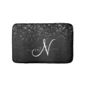 カスタムブラックグリッタースパークルモノグラム バスマット (正面)
