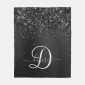 カスタムブラックグリッタースパークルモノグラム フリースブランケット (正面)