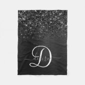 カスタムブラックグリッタースパークルモノグラム フリースブランケット (正面)