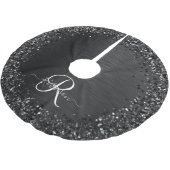 カスタムブラックグリッタースパークルモノグラム ブラッシュドポリエステルツリースカート (アングル)