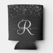 カスタムブラックグリッタースパークルモノグラム 缶クーラー (裏面)