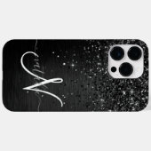 カスタムブラックグリッタースパークルモノグラム Case-Mate iPhoneケース (裏面 (横))