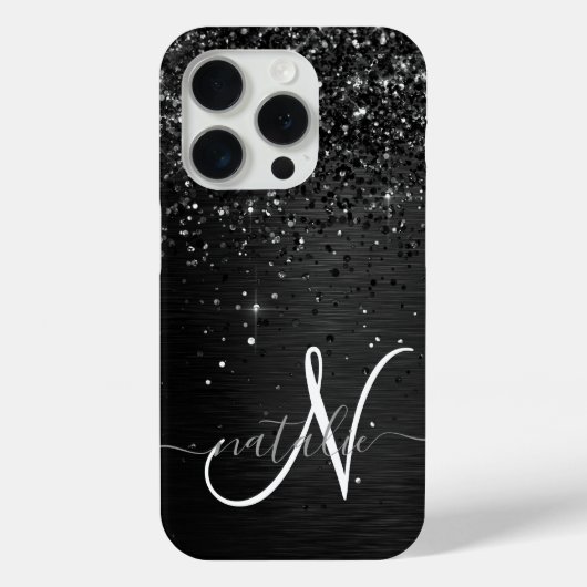 カスタムブラックグリッタースパークルモノグラム Case-Mate iPhoneケース (裏面)