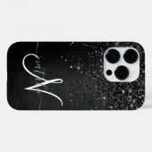 カスタムブラックグリッタースパークルモノグラム Case-Mate iPhoneケース (裏面 (横))