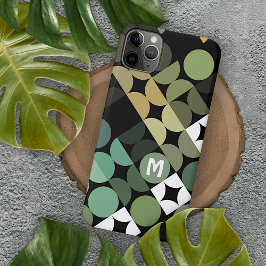 カスタムブラックグリーンティール（緑がかった色）ブルーレトロアートパターン iPhone 11Pro MAXケース