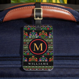 カスタムブラックグリーンレッドブルーアステカパターン ラゲッジタグ