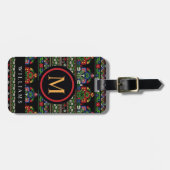 カスタムブラックグリーンレッドブルーアステカパターン ラゲッジタグ (正面横)