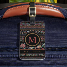 カスタムブラックグレーブラウンフローラパタアステカーン ラゲッジタグ