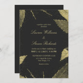 カスタムブラックゴールデン冬離れの結婚 招待状 (正面/裏面)