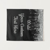 カスタムブラックシルバー結婚ズの背景誕生日降下 タペストリー (正面(横))