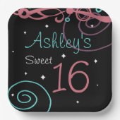 カスタムブラックスウィート16バースデーパーティープレート ペーパープレート (正面)