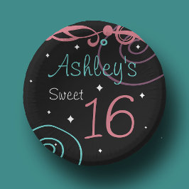 カスタムブラックスウィート16バースデーパーティープレート ペーパーボウル