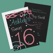 カスタムブラックスウィート16バースデーパーティ招待状 招待状