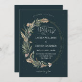 カスタムブラックダークブルーガーデンリース&リングや輪 招待状 (正面/裏面)