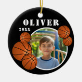 カスタムブラックバスケットボールスポーツ写真 セラミックオーナメント (正面)