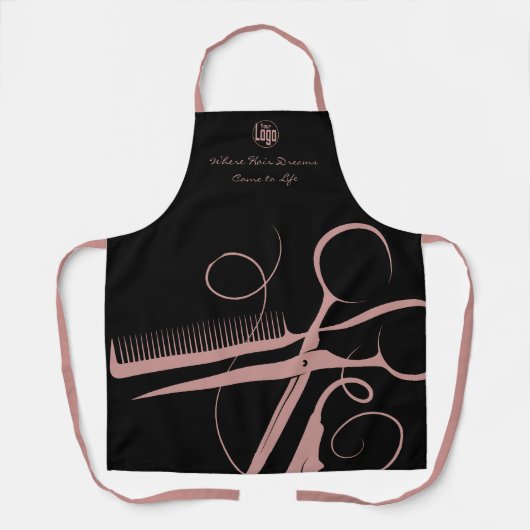 カスタムブラックピンクのロゴのモットヘアツール エプロン (正面)