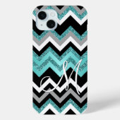 カスタムブラックブルーターコイズ銀ジグザグパターン Case-Mate iPhoneケース (裏面)