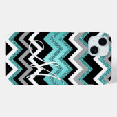 カスタムブラックブルーターコイズ銀ジグザグパターン Case-Mate iPhoneケース (裏面 (横))