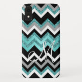 カスタムブラックブルーターコイズ銀ジグザグパターン Case-Mate iPhoneケース (裏面)