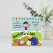 カスタムブラックヘアボーイ野球誕生日招待状 招待状 (スタンド正面)