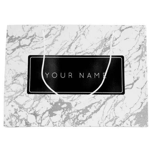 カスタムブラックメタリックミニマル大理石グレーストーン ラージペーパーバッグ (正面)