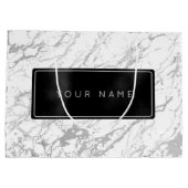 カスタムブラックメタリックミニマル大理石グレーストーン ラージペーパーバッグ (裏面)