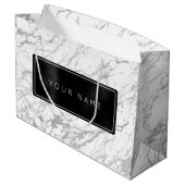 カスタムブラックメタリックミニマル大理石グレーストーン ラージペーパーバッグ (裏面アングル)