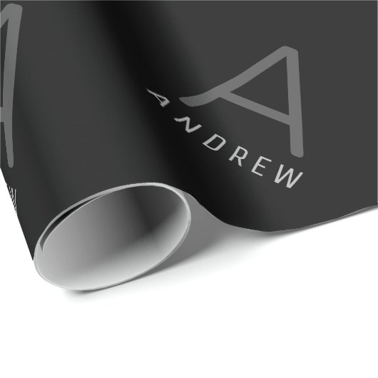 カスタムブラックモダンモノグラムクリスマス ラッピングペーパー (ロールコーナー)