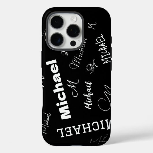 カスタムブラックモノグラム柄名入れ Case-Mate iPhoneケース (裏面)