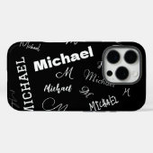 カスタムブラックモノグラム柄名入れ Case-Mate iPhoneケース (裏面 (横))