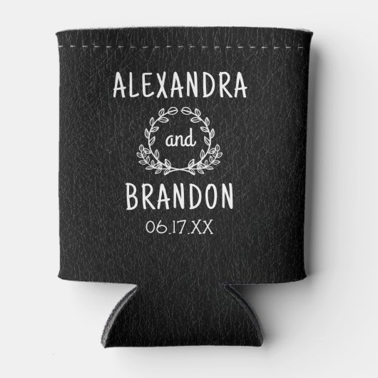 カスタムブラックレザープリント結婚式の引き出物 缶クーラー (正面)