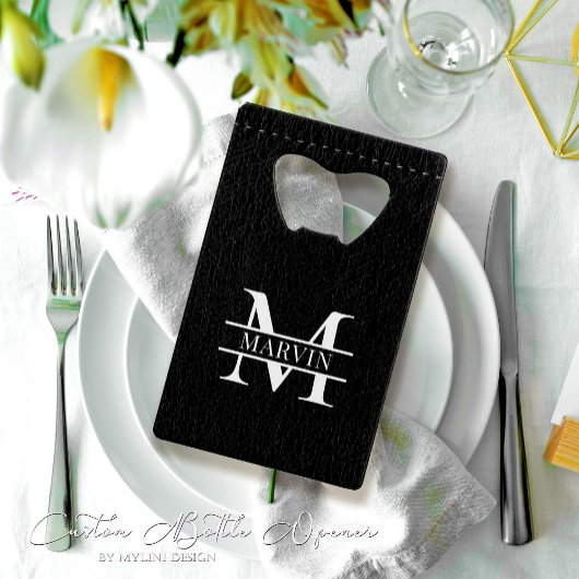 カスタムブラックレザープリントgroomsmenボトルオープナー クレジットカード栓抜き