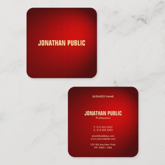 カスタムブラックレッドダマスクテンプレートエレガントシルク スクエア名刺 (正面/裏面)