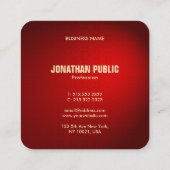 カスタムブラックレッドダマスクテンプレートエレガントシルク スクエア名刺 (裏面)