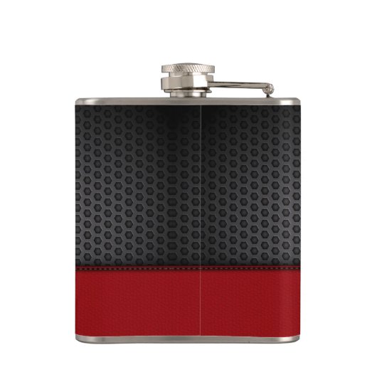 カスタムブラックレッドフェイクレザーモノグラムのイニシャル フラスク (裏面)