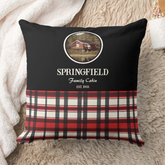 カスタムブラックレッドプレイドファームハウススタイル クッション (ブランケット)