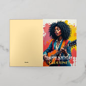 カスタムブラック女子ギタリストアー感動的ト 箔グリーティングカード (外側レイダウン)