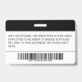 カスタムブラック従業員：写真、バーコード、ロゴ、名前 バッジ (裏面)