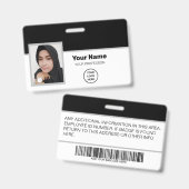 カスタムブラック従業員：写真、バーコード、ロゴ、名前 バッジ (正面＆裏面)