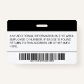 カスタムブラック従業員：写真、バーコード、ロゴ、名前 バッジ (裏面)