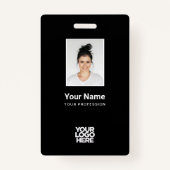 カスタムブラック社員の写真、バーコード、ロゴ、名前 バッジ (正面)