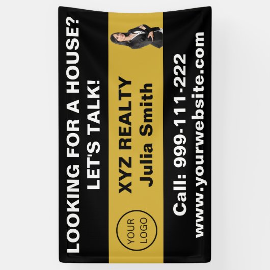 カスタムブラック金ゴールド実在エステートロゴのプロモーション 横断幕 (縦)