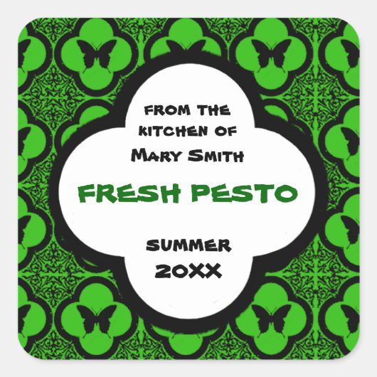 カスタムブラック&グリーン蝶モチーフ スクエアシール (正面)