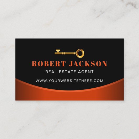 カスタムブラック+ゴールデン鍵不動産仲介業者ラグジュアリーフォト 名刺 (正面)