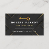 カスタムブラック+ゴールデン鍵不動産仲介業者ラグジュアリーモダン 名刺 (正面)