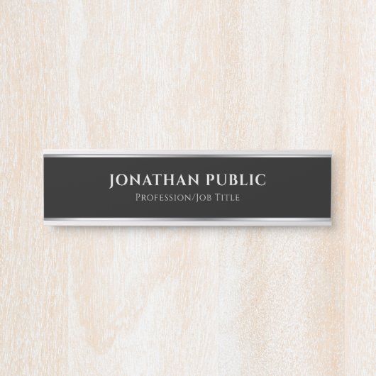 カスタムブラック&シルバープロフェッショナルモダンテンプレート サインプレート (正面)