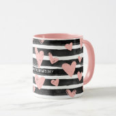 カスタムブラック&ピンクハートラブバレンタインデー マグカップ (正面右)