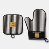 カスタムブラック&ホワイトストライプ 鍋つかみ&鍋敷きセット (正面)